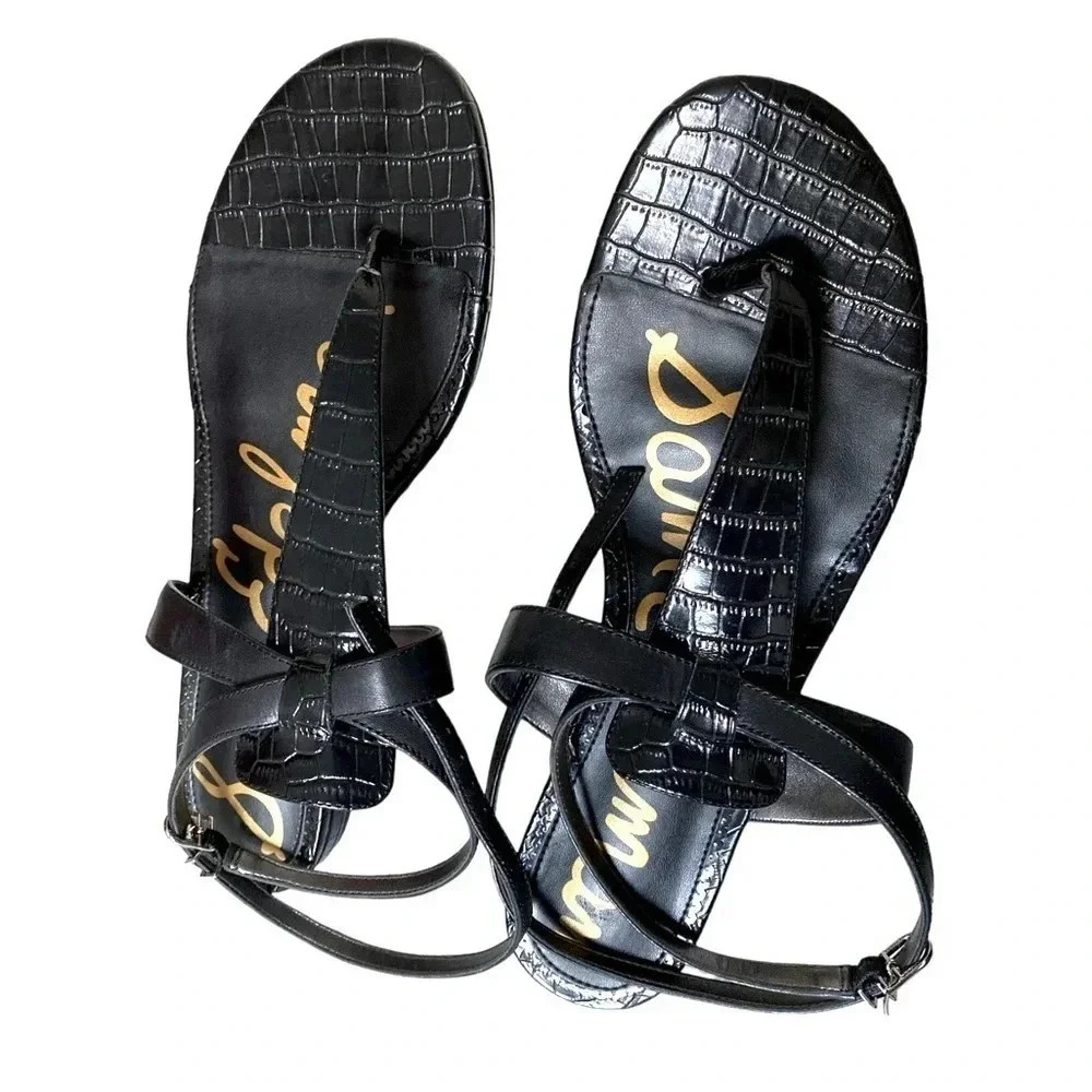 Sam Edelman Black Patent Leather Strappy Ankle Buckle Sandals